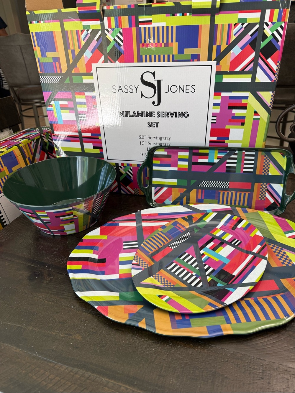 Sassy Jones Multicolor Geometric Melamine Serving set